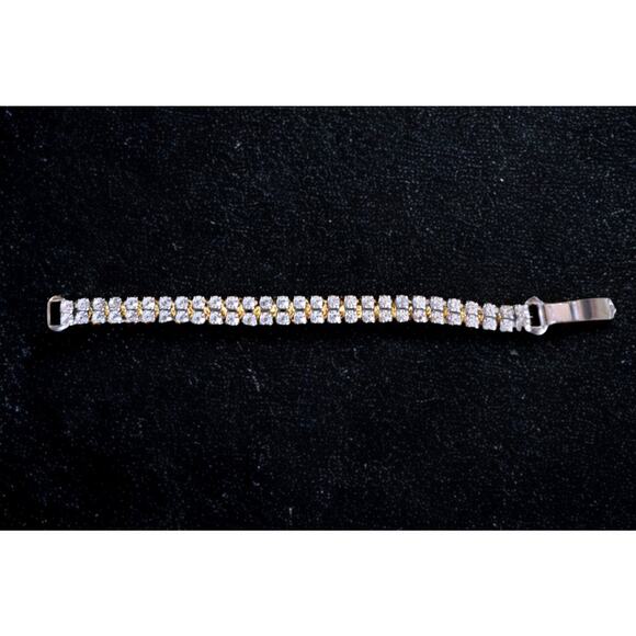 Vintage Rhinestone Silver Tone Double Strand Tennis Bracelet Signed Coro - Picture 2 of 10